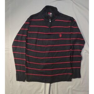 Southpole Mens XL Quarter Zip Striped Sweater Black Red Mock Neck Knit Pullover